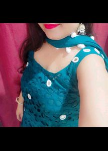 Teal Kurta Set with White Embellishments