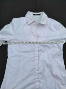 Women's Pink Pleated Collared Shirt