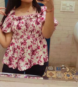 Floral Smocked Square Neck Top