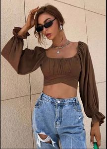 Brown Tie-Up Square Neck Top