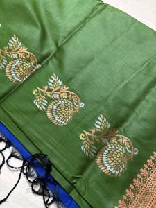 Elegant Green Silk Saree with Copper Border