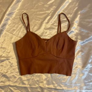 Brown PU Crop Top