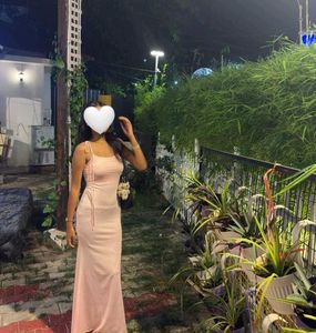 Elegant Pink Spaghetti Strap Maxi Dress