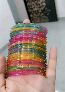 Vibrant Glass Bangles with Studded Details