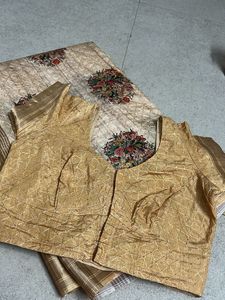 Designer Beige Embroidered saree with blouse