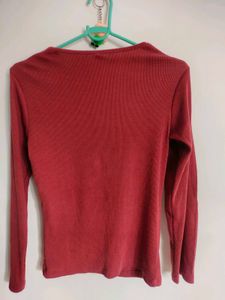 Red Square Neck Long Sleeve Top