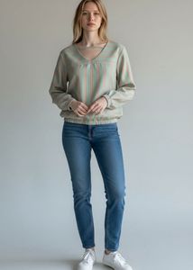 Striped V-Neck Long Sleeve Top