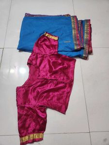 Banarsi saree (Blue &amp; pink) with Gold Accents