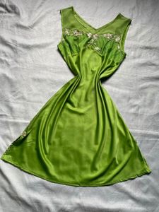 Silky Green Floral Night Slip