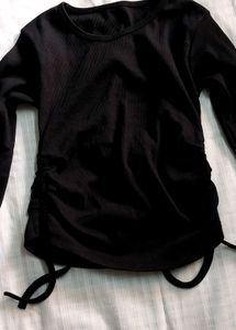 Black Ruched Long Sleeve Top