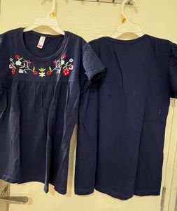 Twin Set Of Beautiful Embroidered Navy Blue Top