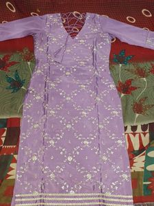 Silk Embroidered Kurti Set With Dupatta