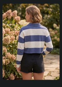 Cropped Rugby Polo Long Sleeve Top
