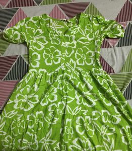Vibrant Green Floral Print Midi Dress