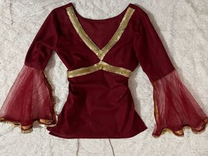 Elegant Maroon🥀 Short Kurta with Golden Embellish