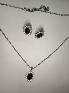 Elegant Blue Stone Necklace &amp; Earrings Set