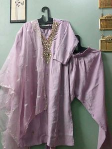 Elegant Lavender Kurta Set with Dupatta M size