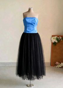Chic Blue Corset &amp; Black Tulle Skirt Set
