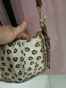 Leopard Print Hobo Bag with Chain Detail