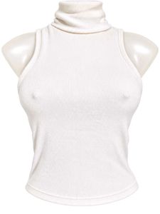 Sleeveless White Turtleneck Crop Top