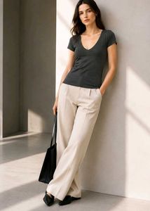 🥂 ZARA TRF Charcoal Green V-Neck Top - Women's