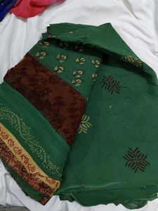 Green &amp; Brown Printed Saree