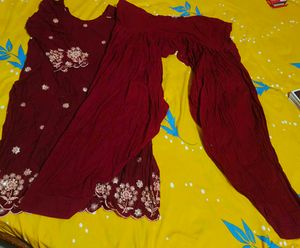 Maroon Embroidered Kurta with patiyala salwar