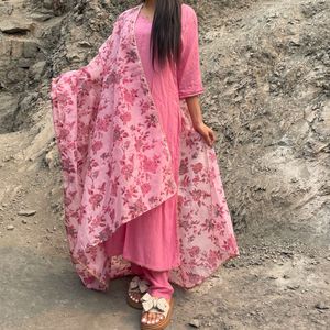 Pink Floral Kurta Set with Dupatta