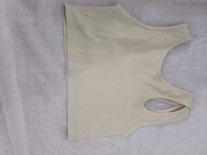 Women's Cream Ribbed Crop Top