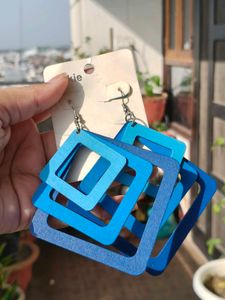 Blue Wooden Earrings Women
