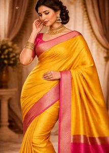 Vibrant Yellow & Pink Saree