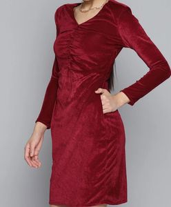 Elegant Velvet V-Neck Ruched Dress