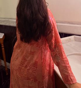 Coral Sequined blouse lehnga Set with Jacket