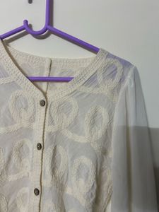 Elegant White Sheer Sleeve Embroidered Blouse
