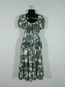 Pastel Olive Green Printed Dress For Women's