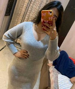 ✨ ❤️ Elegant Gray Knit Midi Dress
