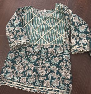 Green Floral Kurta Set with Skirt