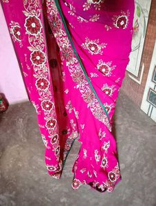 Beautiful heavy Embroidered Pink Saree &amp; blouse