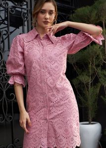 self design schiffli cotton shirt dress