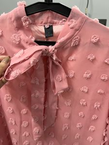 Shein Pink Textured Bow Blouse