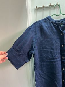 Blue Band Collar Casual Top