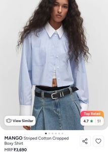 Mango Cropped Shirt with Contrast Collar