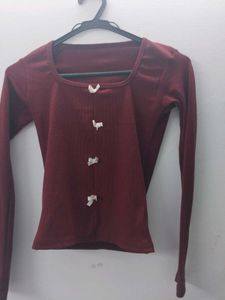 Chic Red Lace-Up Long Sleeve Top
