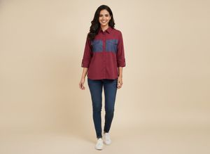 Maroon Denim Shirt For Women 😍