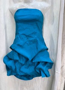 181712. Stunning Teal Strapless Ruffle Dress