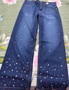 Women's Full Length Rhinestone Mid wash Jeans
