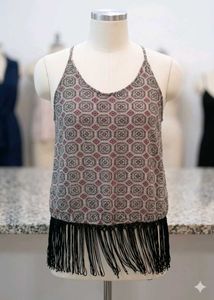 (1400)Boho Patterned Tank Top with Fringe