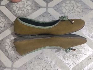 Comfort Olive Ballet Flats with Bow Detail