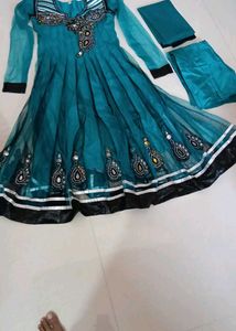 Teal Anarkali Style Lehenga Choli Set