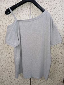 Grey "89" Graphic Print One-Shoulder Top